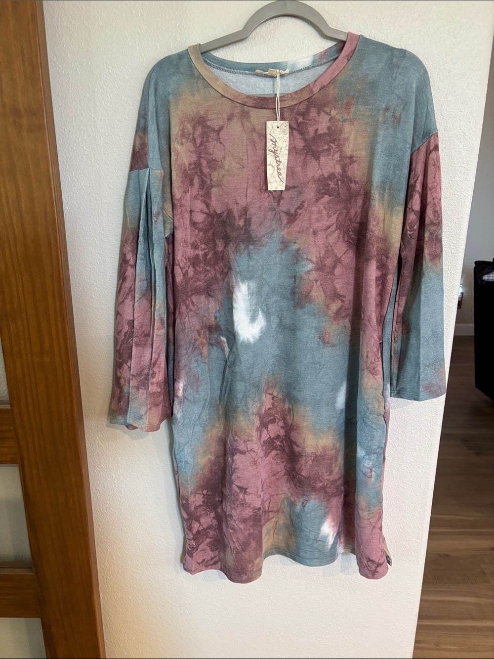 Mystree Blue and Mauve Tie-Dye Midi Dress